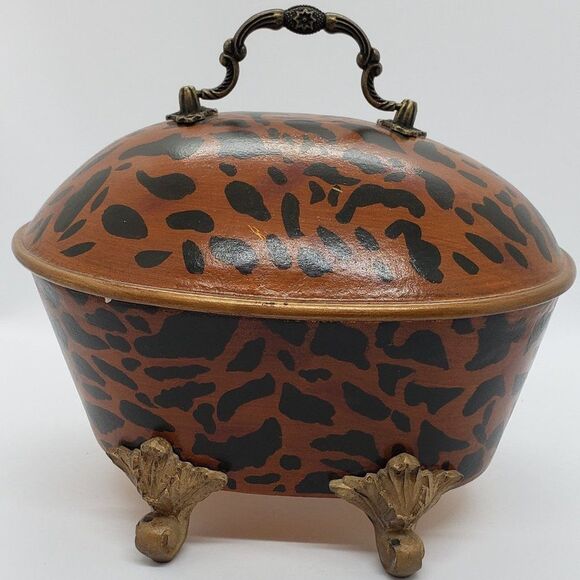Decorative Vintage Leopard Wooden Vanity/Storage Box with Ornate Feet - Picture 3 of 7